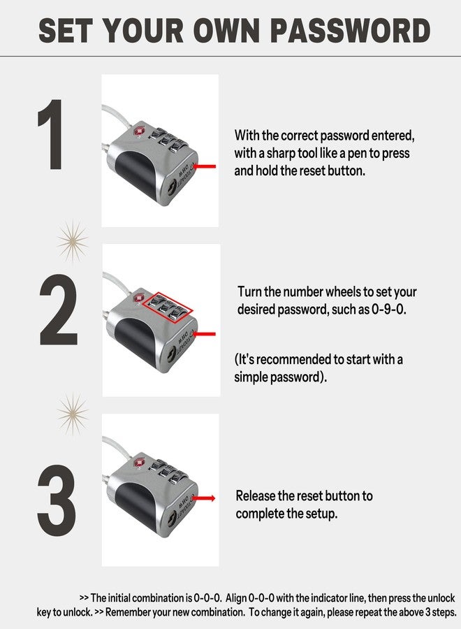UP Security TSA Approved Luggage Locks - Small Combo Travel Padlock with Cable, TSA 007 Suitcase & Backpack Security, Durable & Easy to Use (Black+Black) - Image 5
